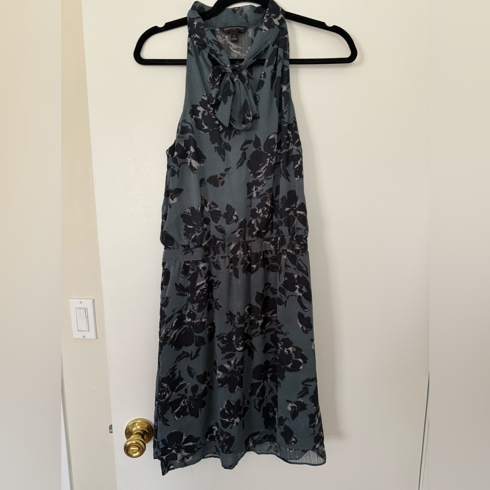 Banana Republic Floral Halter Dress in Black and Gray